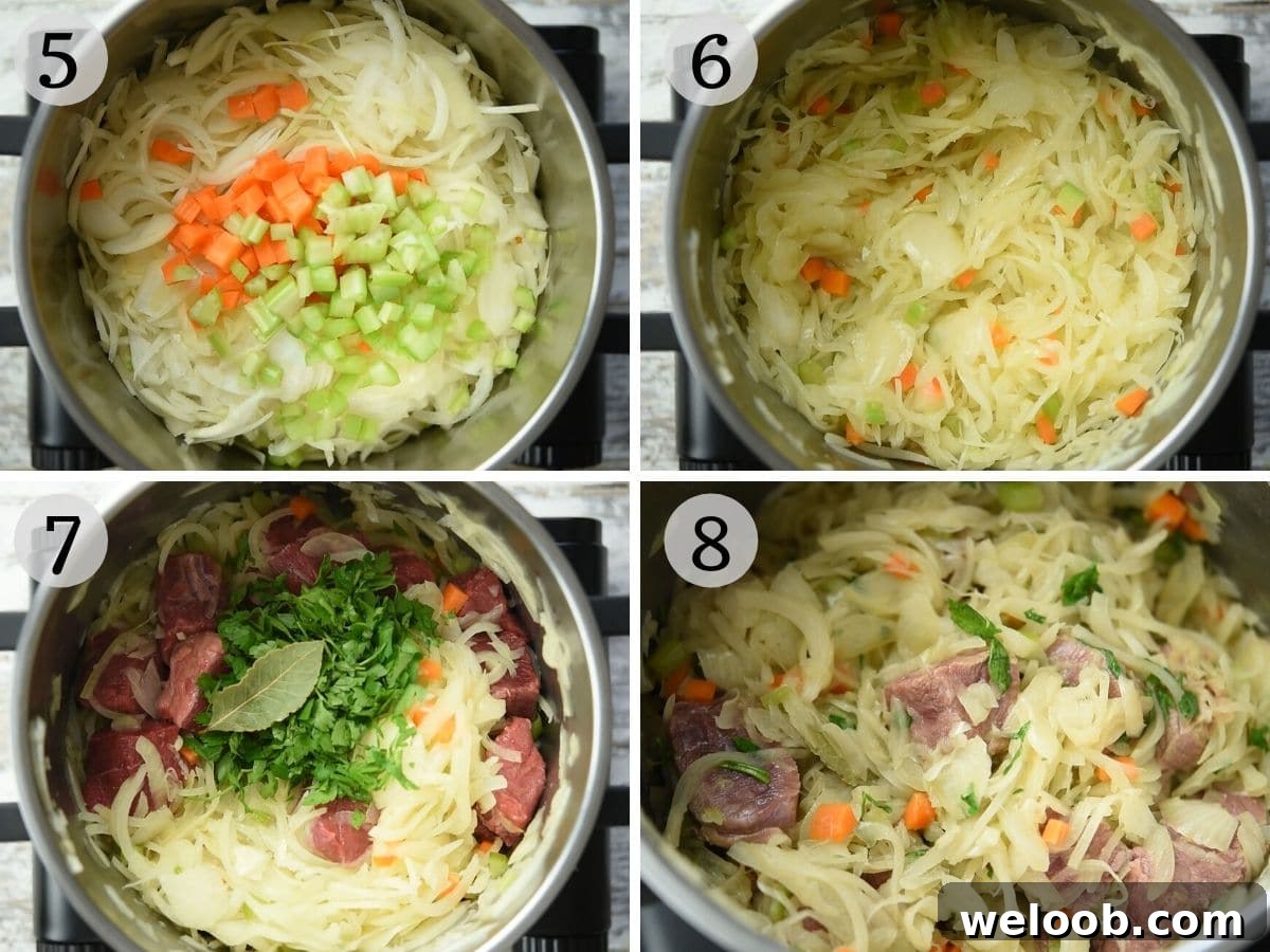 Step by step photos showing the process of making genovese sauce