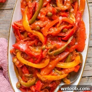 Peppers in tomato sauce on a serving plate
