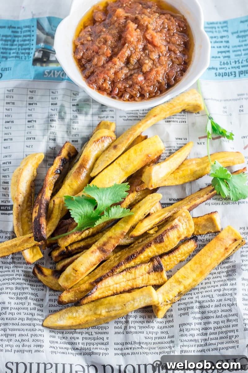 Healthy Baked Plantain Fries served with African Pepper Sauce