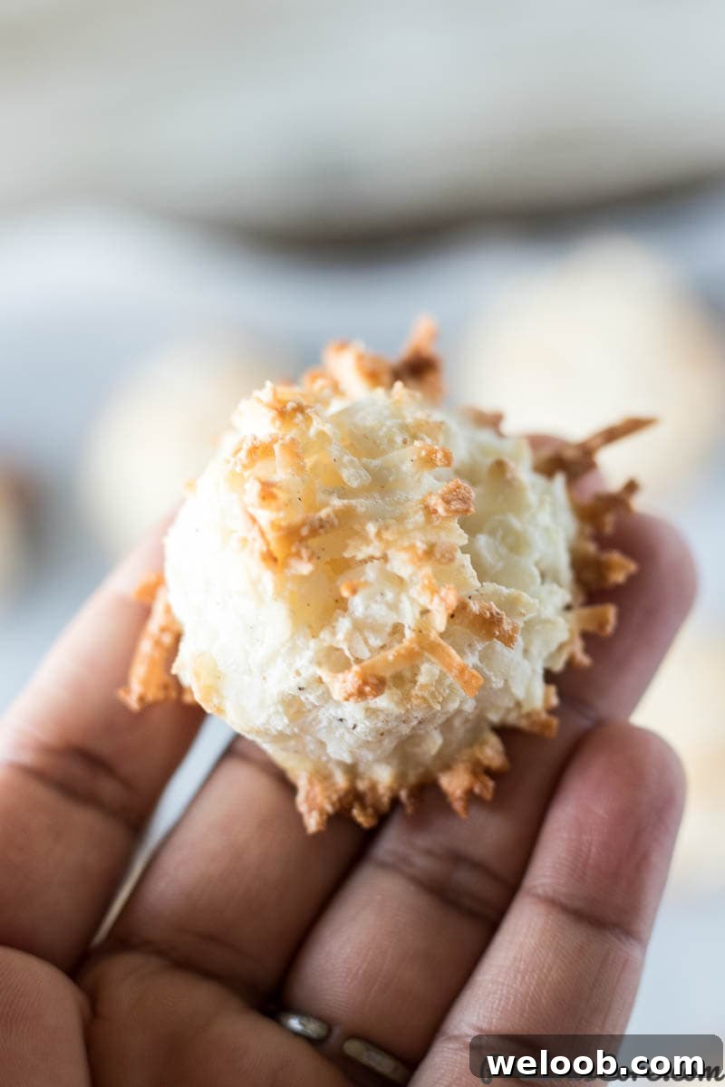 Hand holding a coconut macaroon
