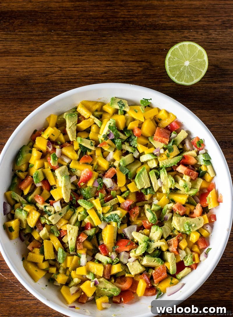 Mango Avocado Salsa in a large white bowl
