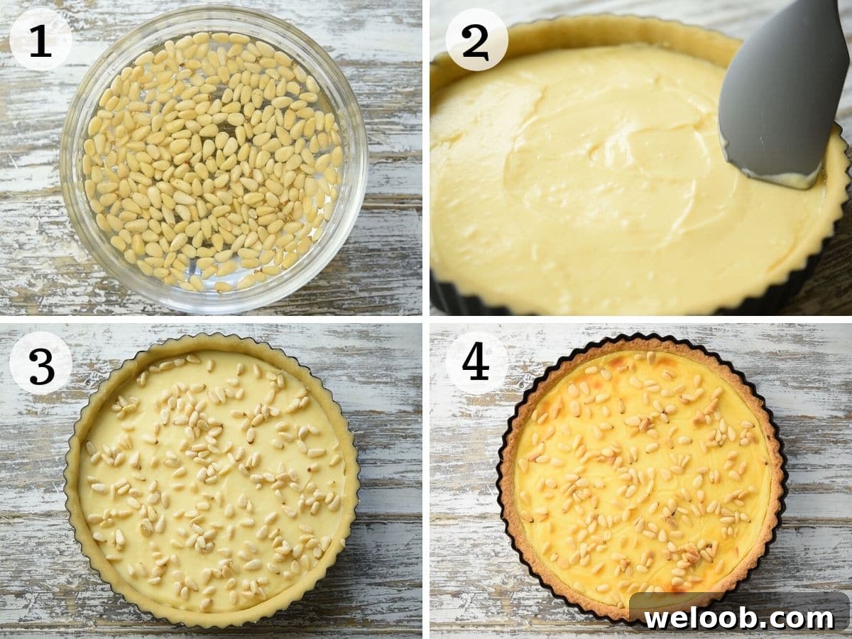 Step by step photos showing how to assemble Torta della Nonna
