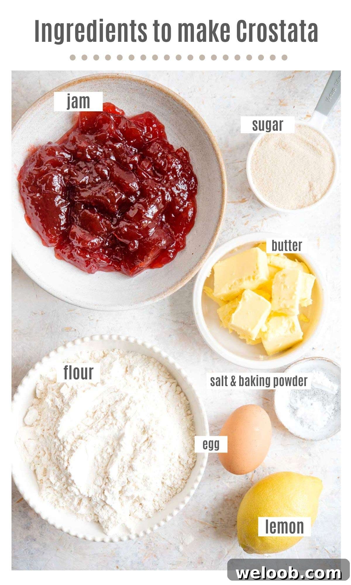An overhead shot of the ingredients you need to make crostata