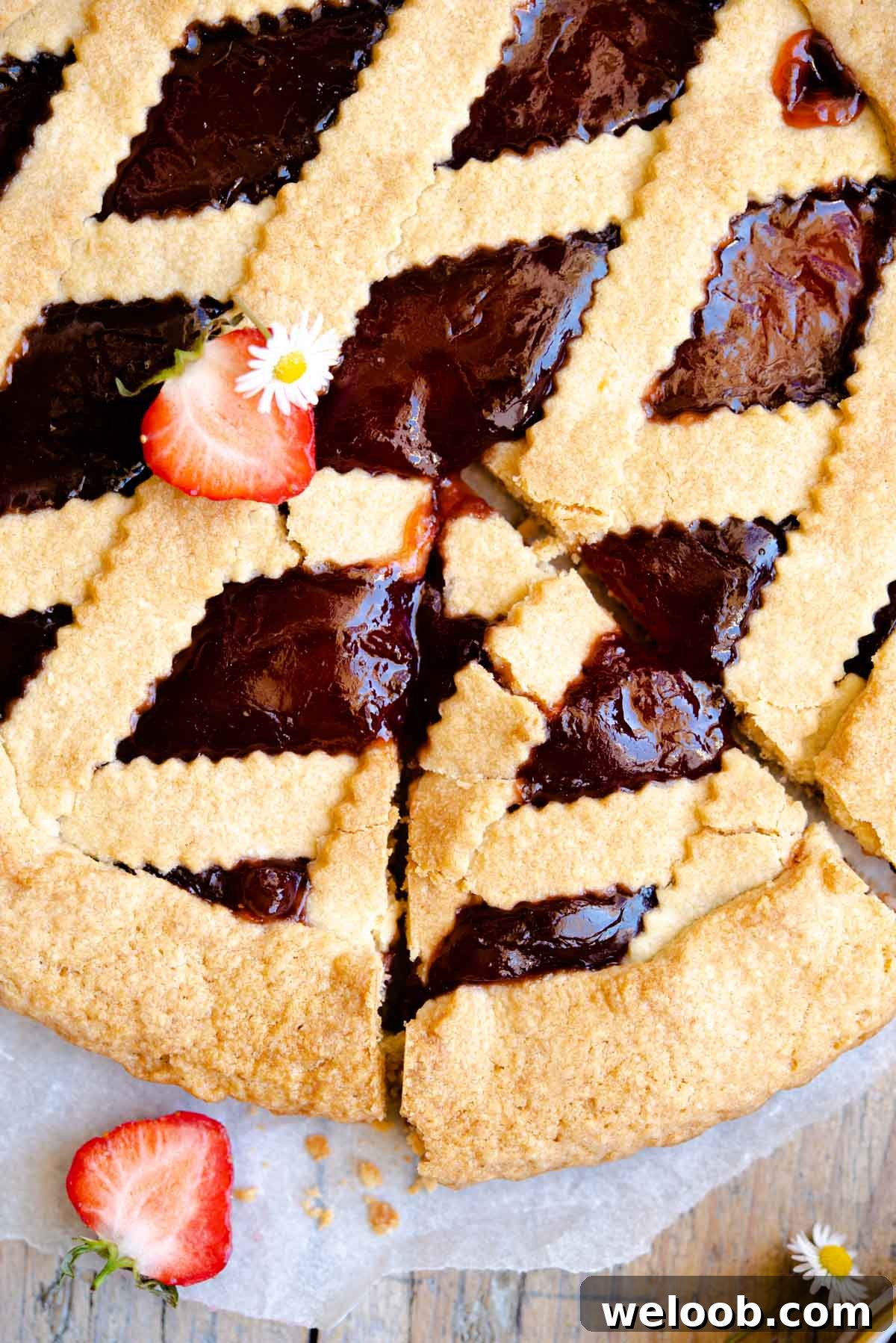 An overhead close up shot an Italian jam tart