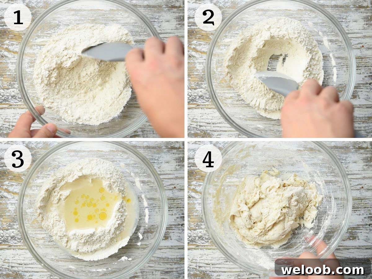 Step by step photos showing how to make Italian flatbread dough