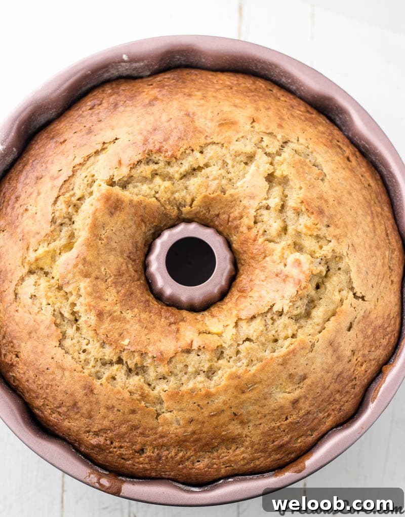 Cake in bundt pan with cracked top