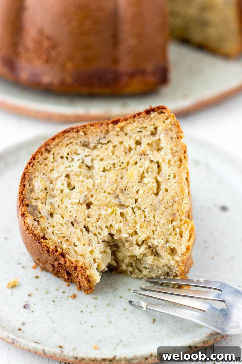 Plantain cake slice with fork on the side