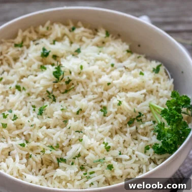 Square image of garlic rice.
