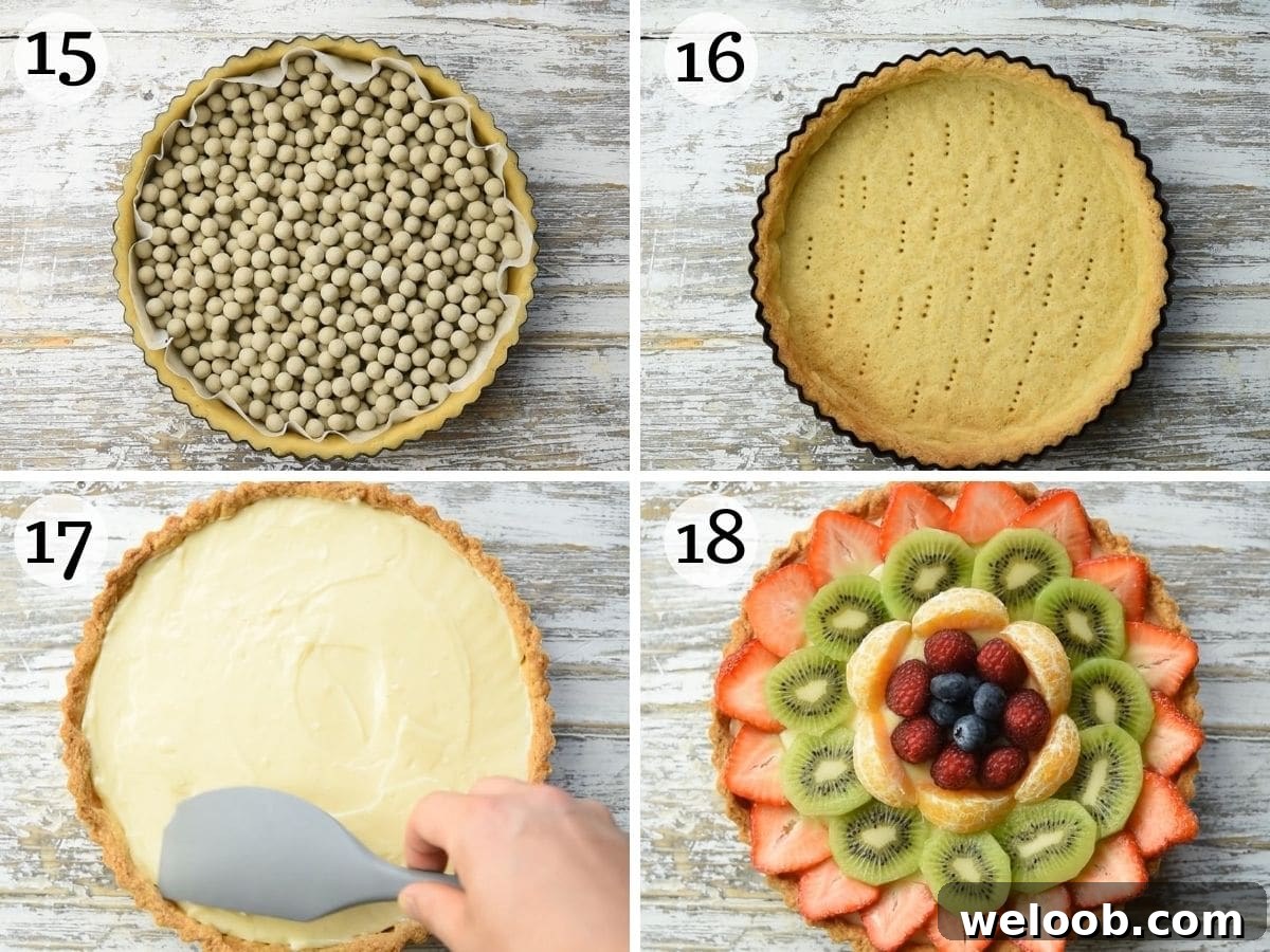 Step by step photos showing how to assemble a crostata di frutta.