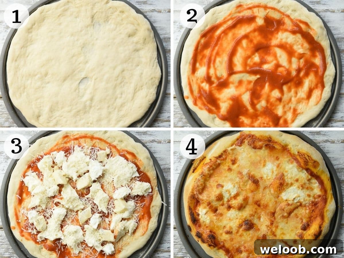 Step by step photos showing how to make quattro formaggi pizza