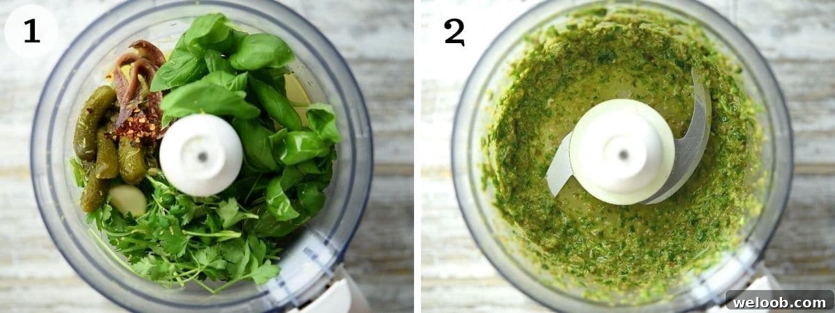 Step by step photos showing how to make Italian salsa verde