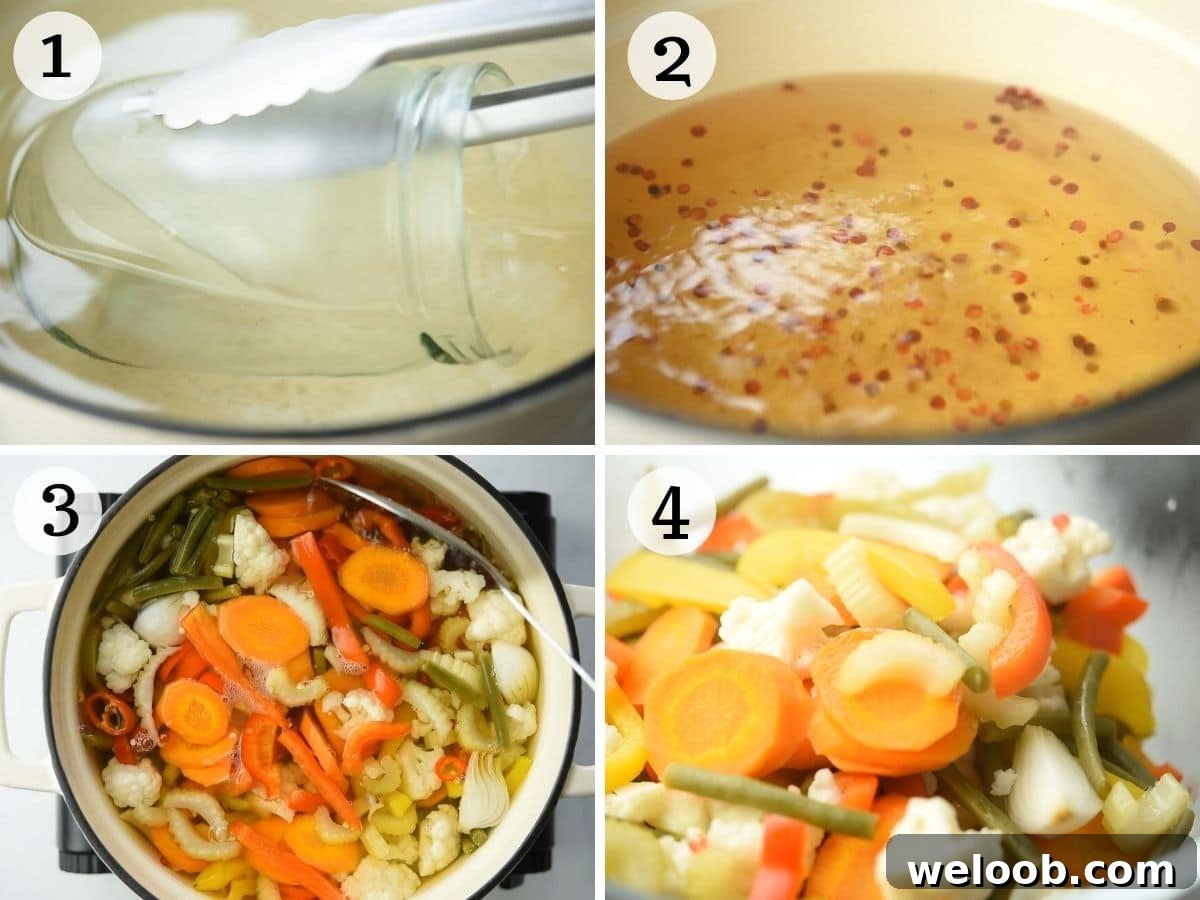 Step by step photos showing how to prepare Giardiniera Italian Vegetables