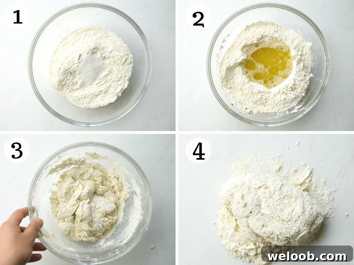 Step by step photos showing how to make breadstick dough