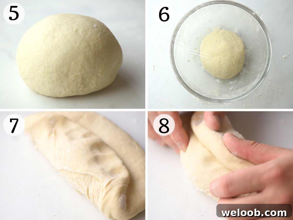 Step by step photos showing how to proof and shape grissini dough