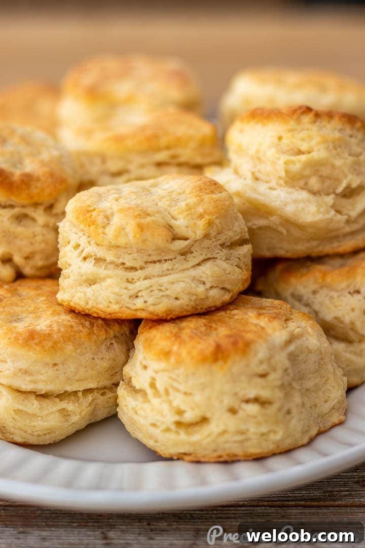Stacked Buttermilk Biscuits on platter