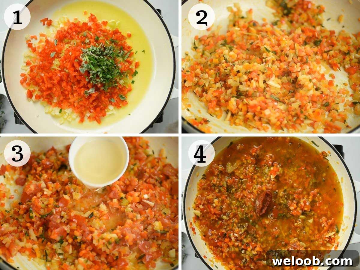 Step by step photos showing how to make vegetable ragu
