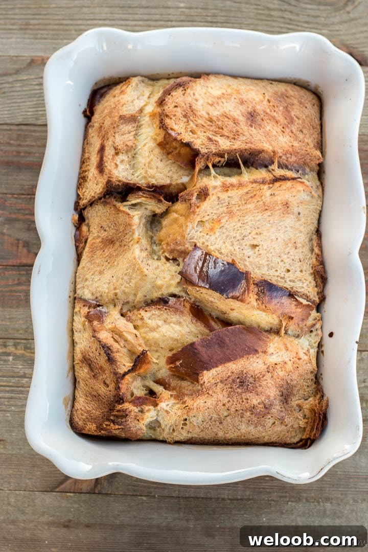 Freshly baked bread pudding looking puffy