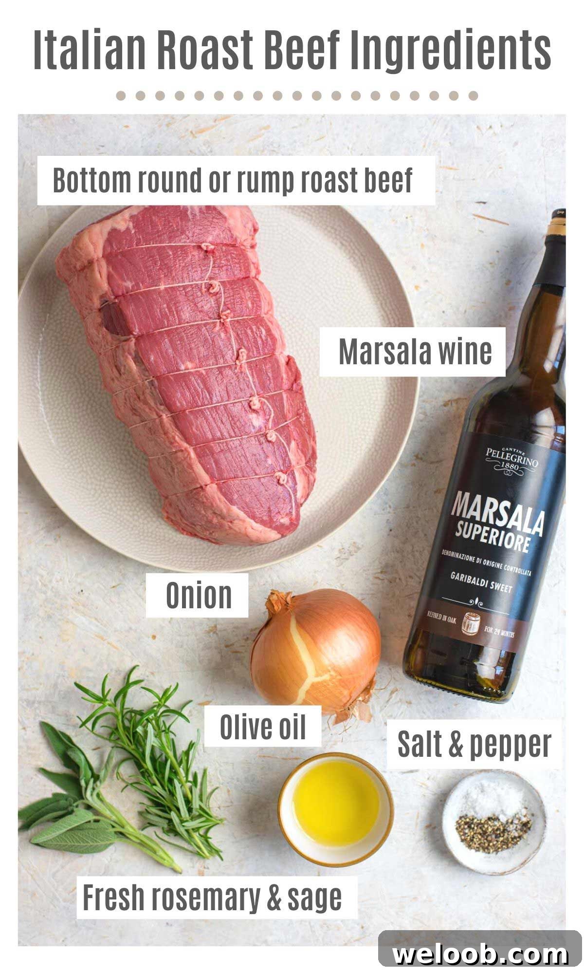 An overhead shot of all the ingredients you need to make Italian roast beef