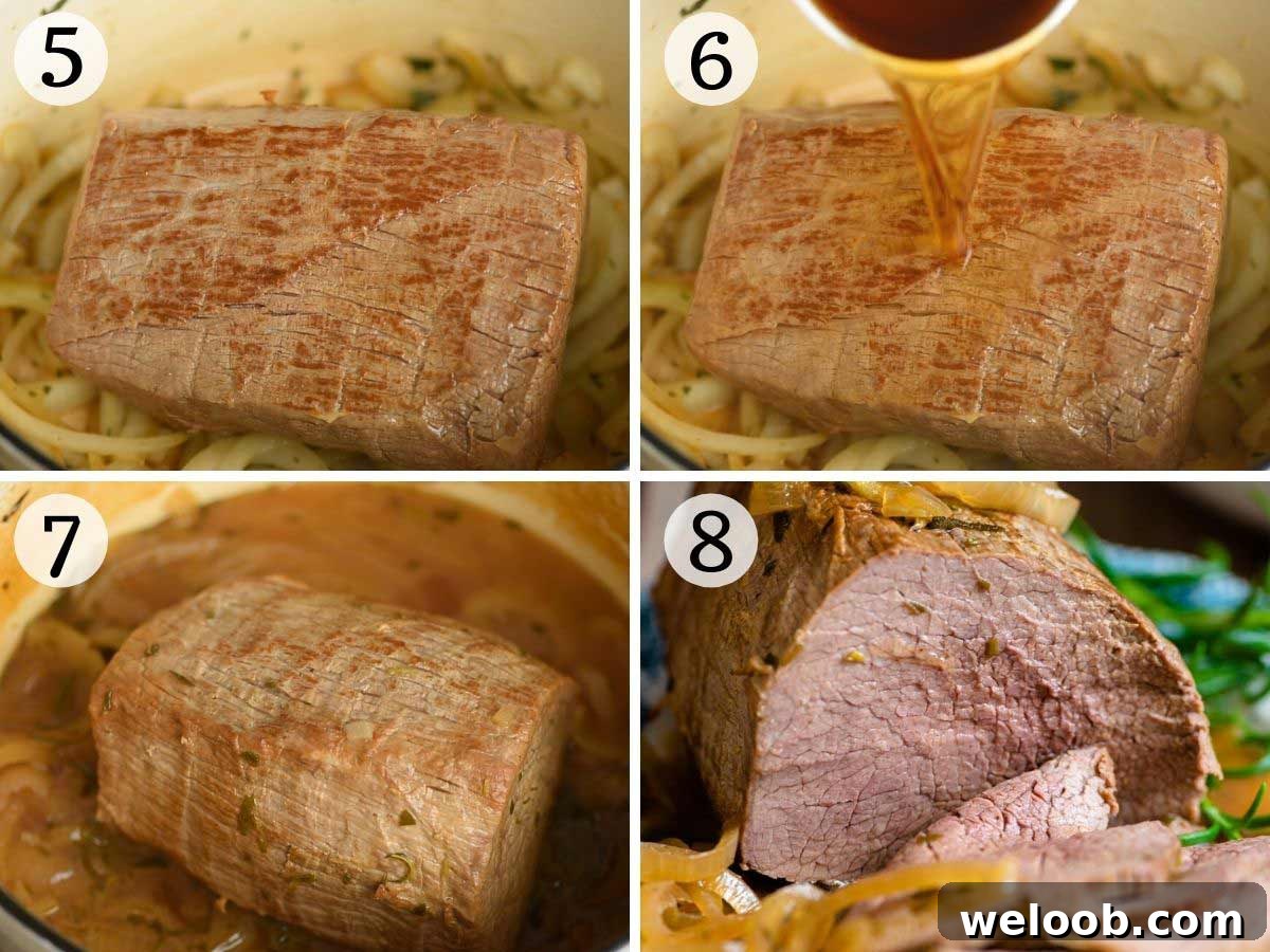 Step by step photos showing how to cook Italian roast beef