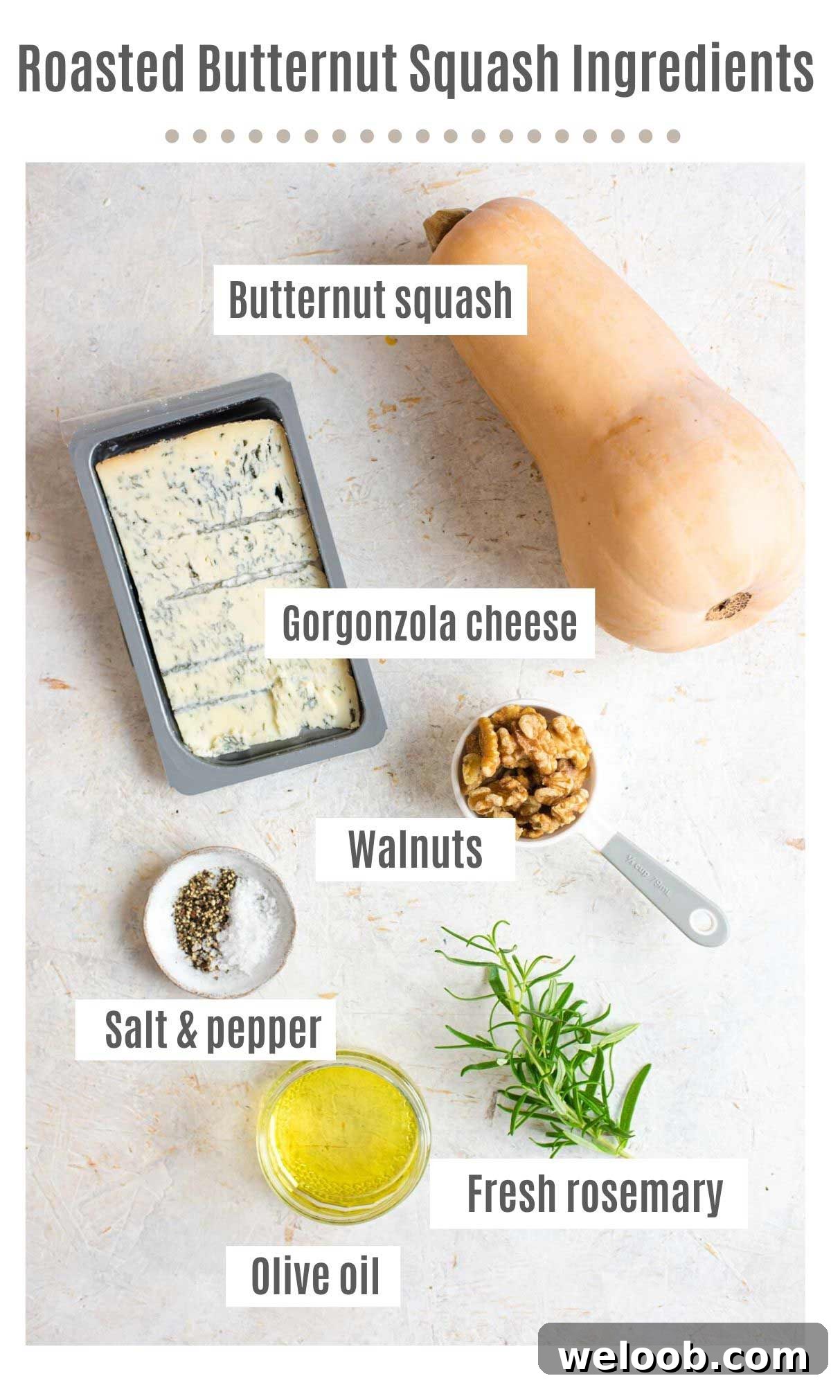 An overhead shot of all the ingredients you need to make roasted butternut squash
