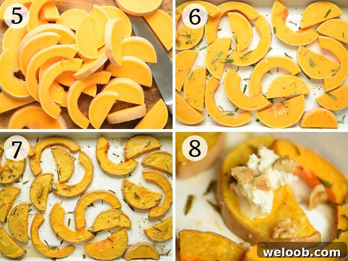 Step by step photos showing how to roast butternut squash