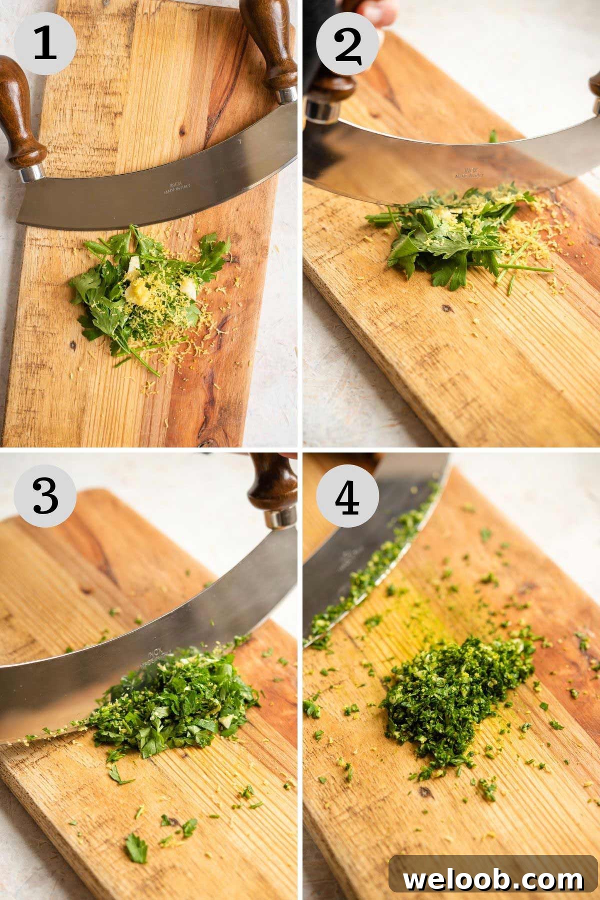 Step by step photos showing how to make gremolata