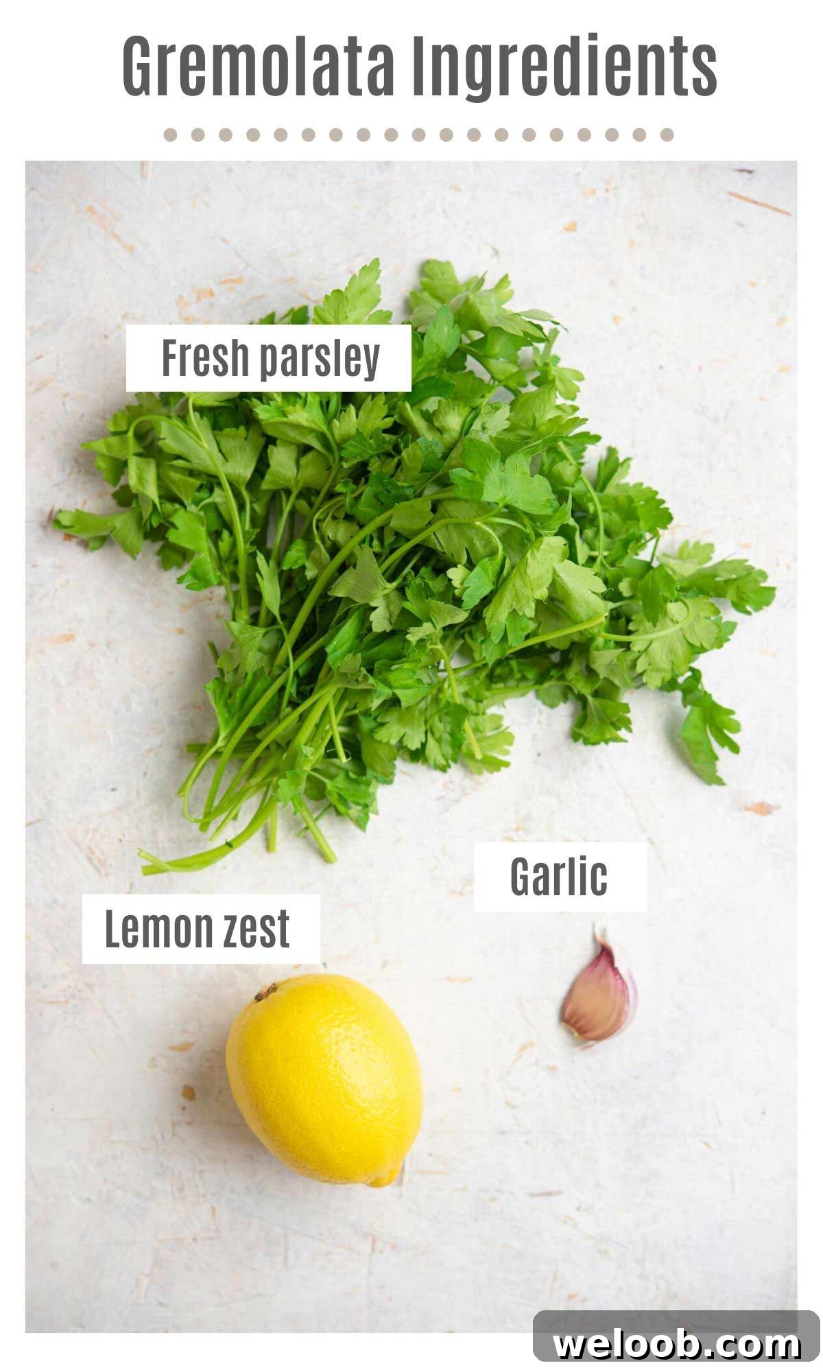 An overhead shot of all the ingredients you need to make gremolata