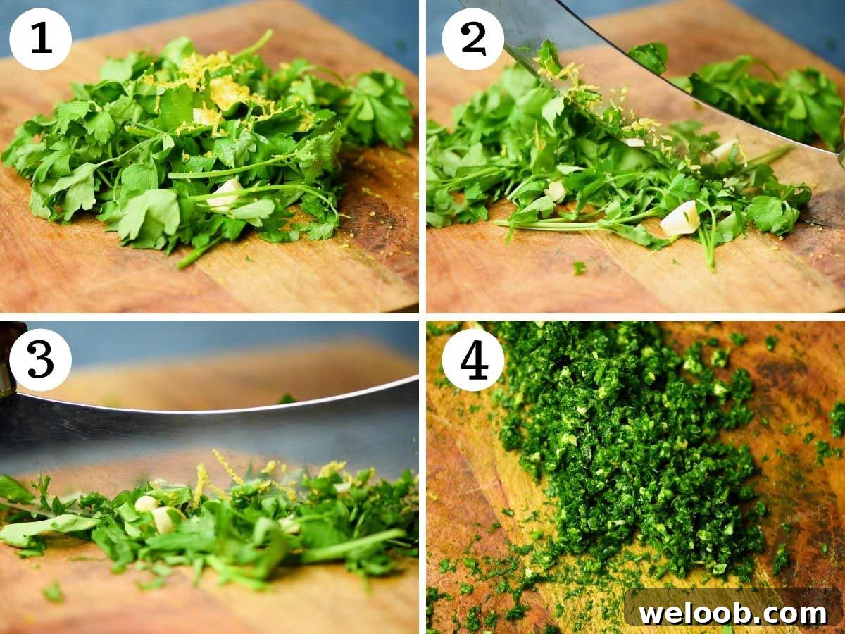 Step by step photos showing how to make gremolata