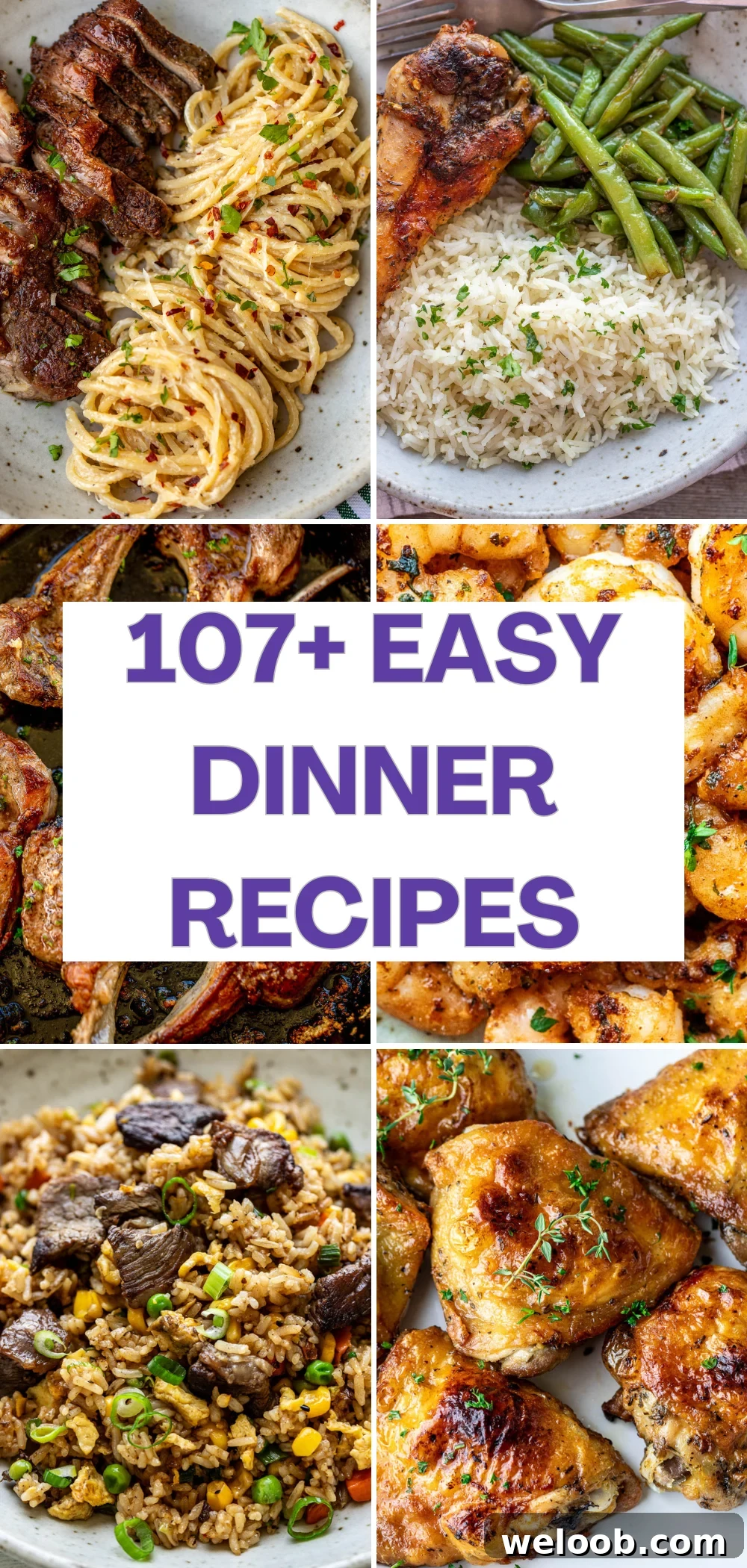 Pictures of various easy dinner recipes for the family.