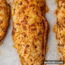 Close-up of juicy baked chicken.