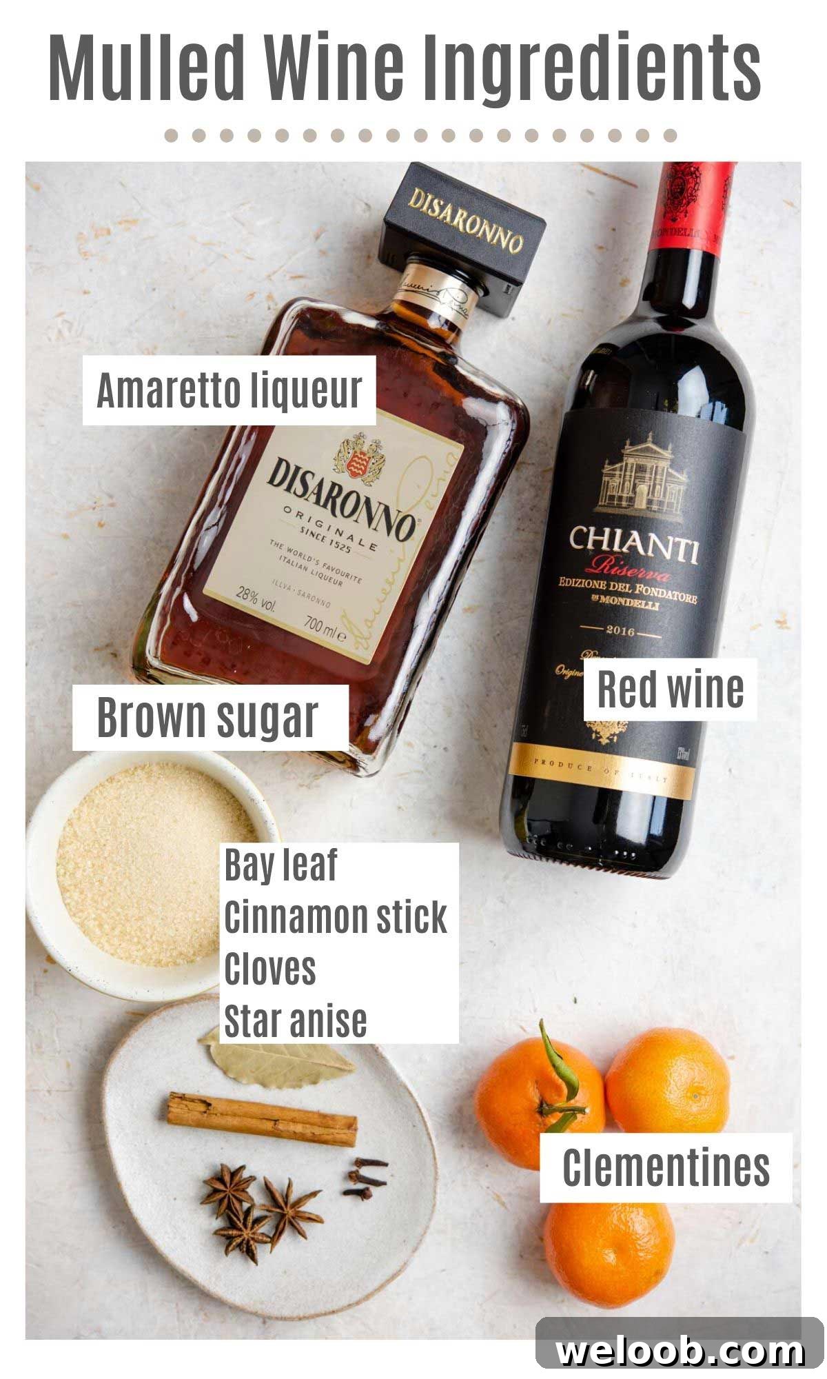 An overhead shot of all the ingredients you need to make mulled wine