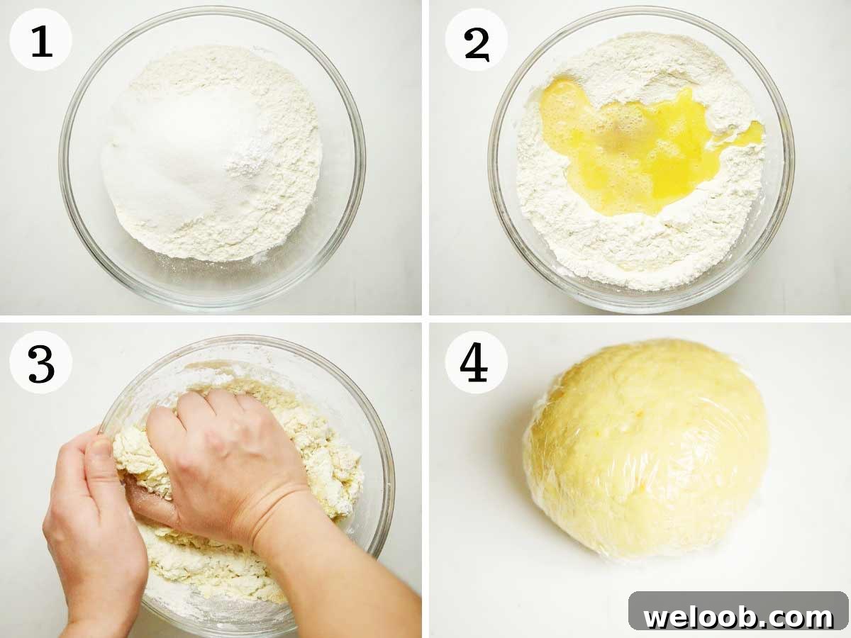 Step by step photos showing how to make struffoli dough