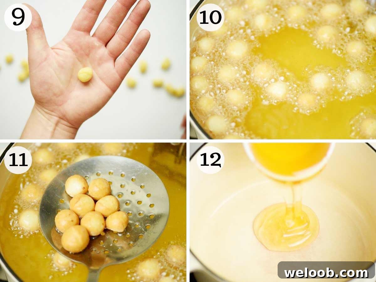 Step by step photos showing how to fry struffoli