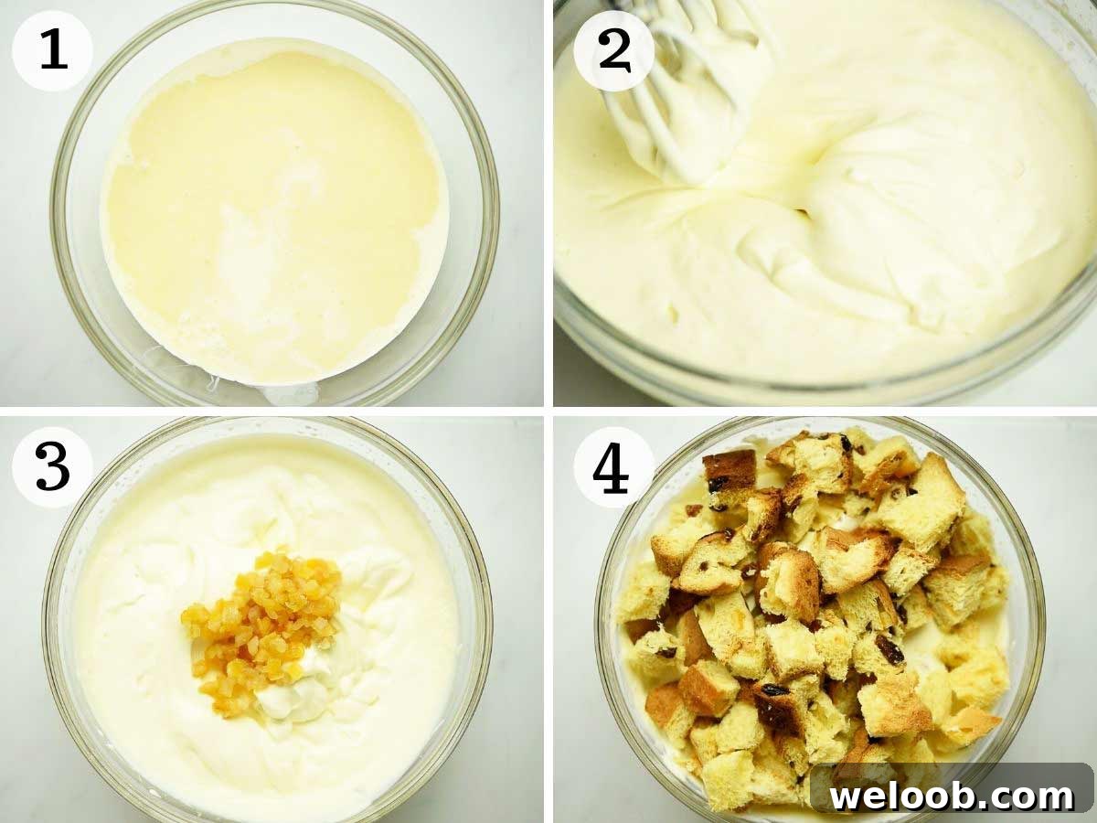 Step by step photos showing how to make panettone ice cream