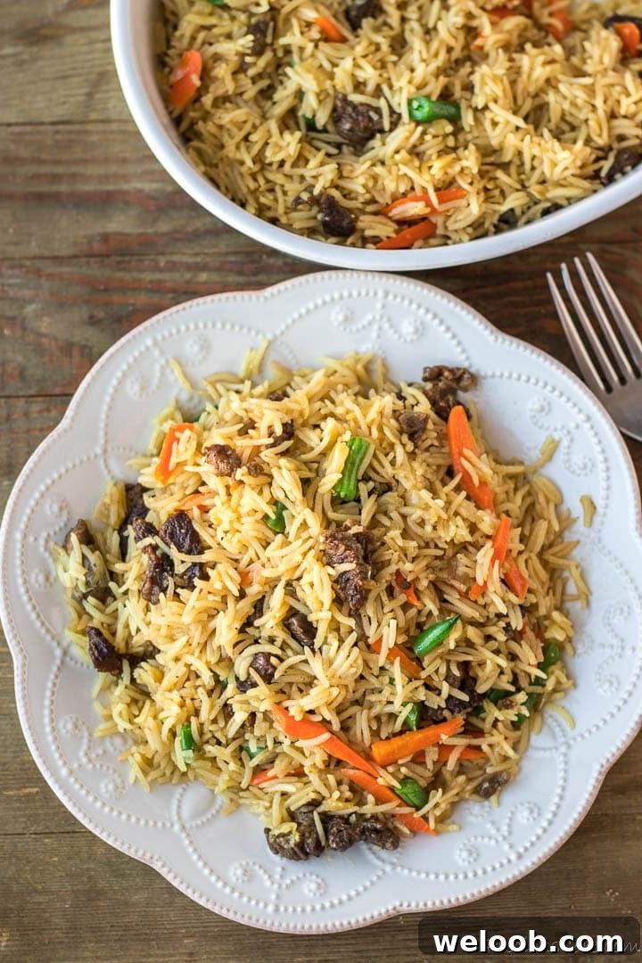 Plate of beef fried rice.