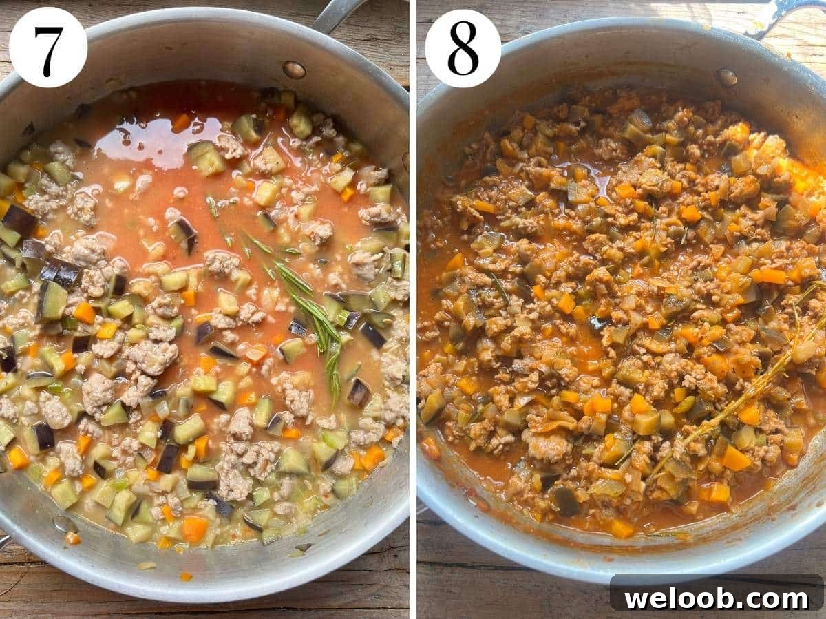 Two photos in a collage showing the before and after the sauce has reduced and ready.