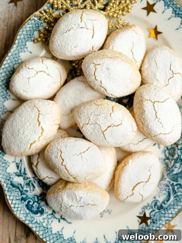 Italian Abbracci Cookies: Chocolate and Cream Pinwheels 6 An overhead shot of Ricciarelli almond cookies on a plate